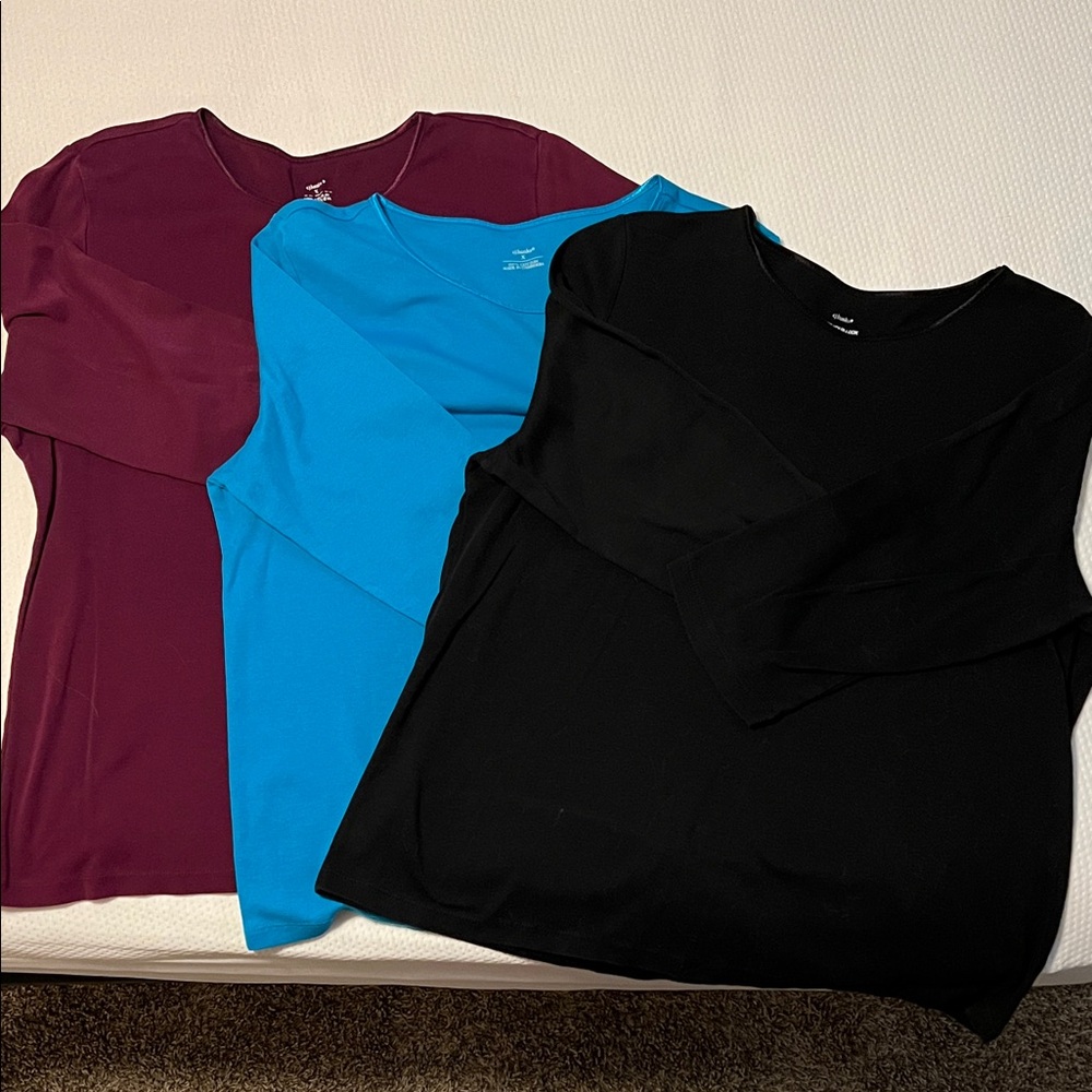 CJ Banks Long Sleeve Tops - Burgundy, Blue, Black